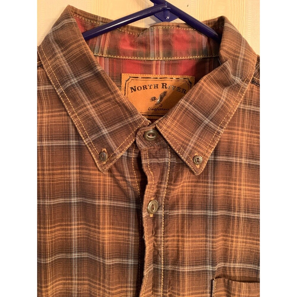 NORTH RIVER OUTFITTERS  BROWN Plaid Contrast Trim  Button Down Shirt X- Large